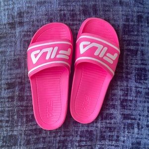 Bright Pink Fila Slides